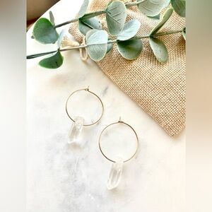 Clear Crystal Quartz Gold Hoop Earrings